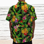 Tropical Hawaiian Fruits Pattern Print Textured Short Sleeve Shirt
