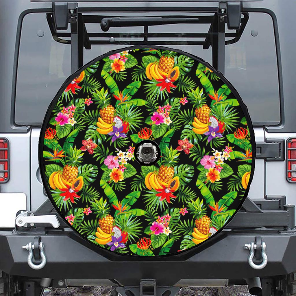 Tropical Hawaiian Fruits Pattern Print Tire Cover With Camera Hole