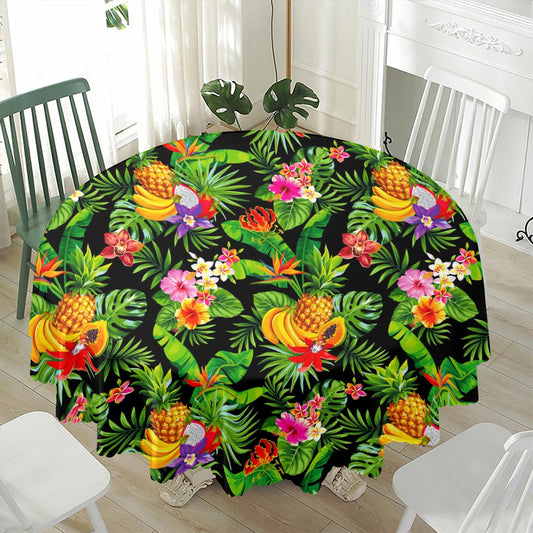 Tropical Hawaiian Fruits Pattern Print Waterproof Round Tablecloth