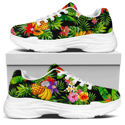 Tropical Hawaiian Fruits Pattern Print White Chunky Shoes