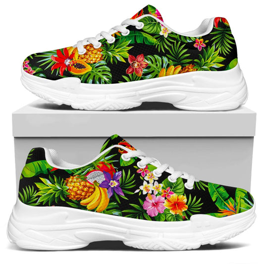 Tropical Hawaiian Fruits Pattern Print White Chunky Shoes