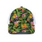 Tropical Hawaiian Fruits Pattern Print White Mesh Trucker Cap
