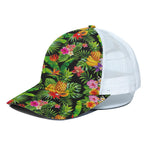Tropical Hawaiian Fruits Pattern Print White Mesh Trucker Cap