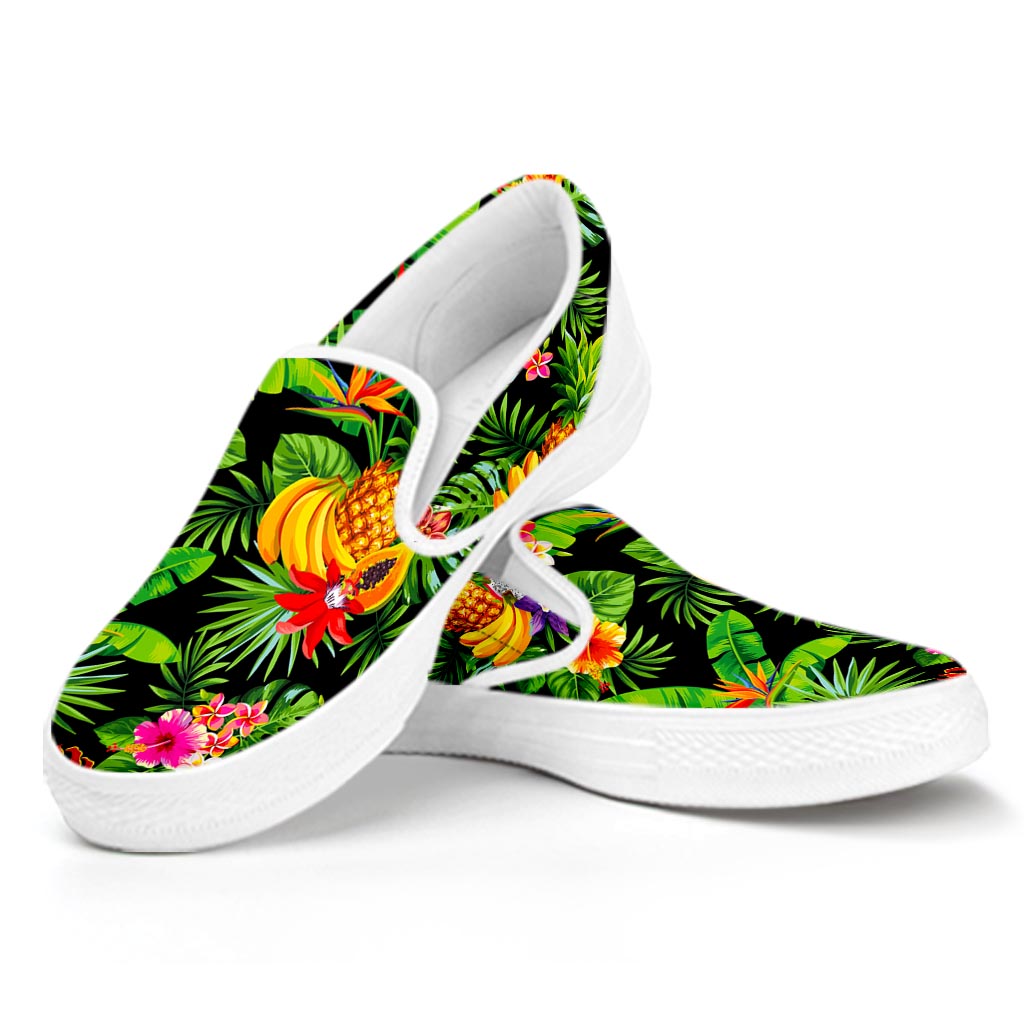 Tropical Hawaiian Fruits Pattern Print White Slip On Sneakers