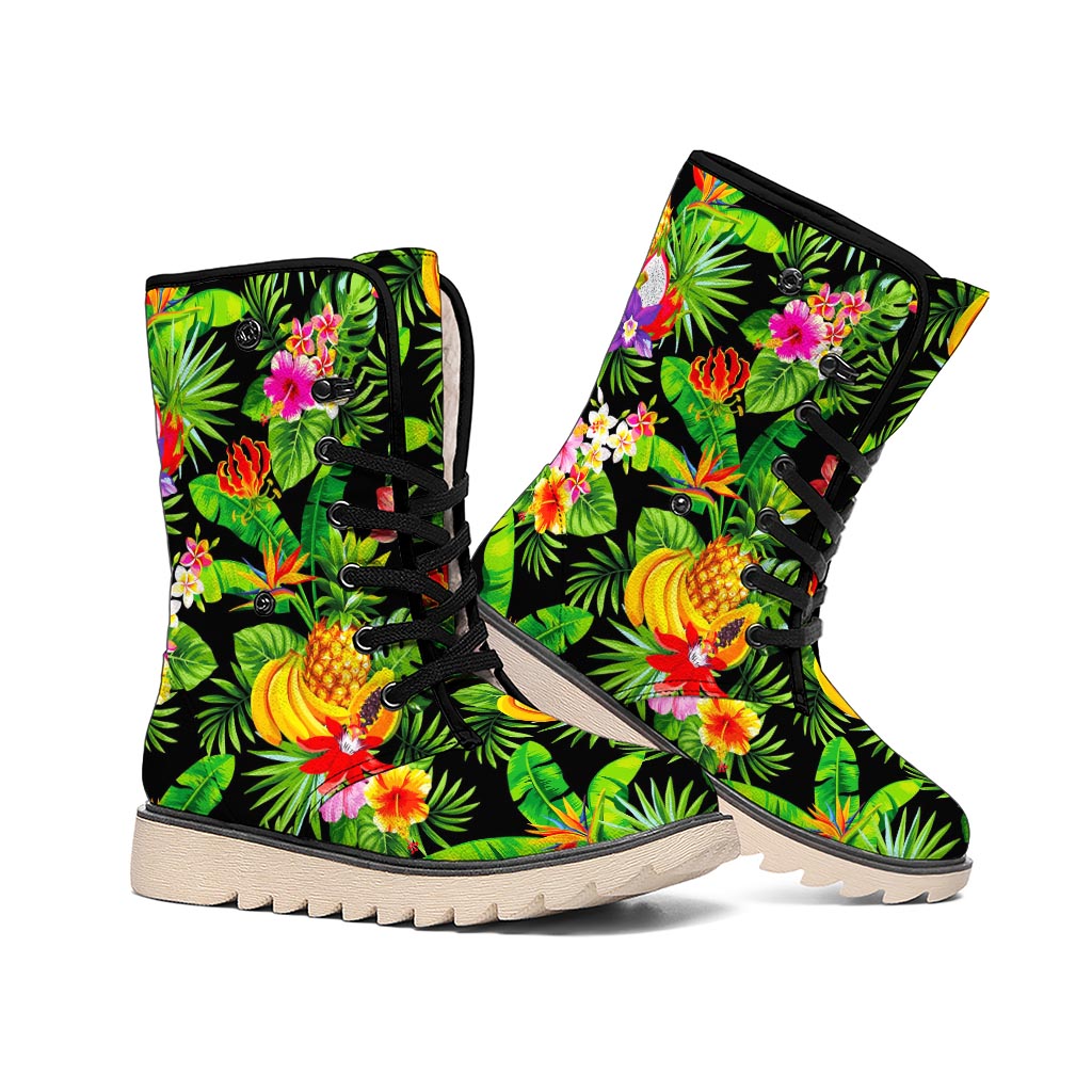 Tropical Hawaiian Fruits Pattern Print Winter Boots