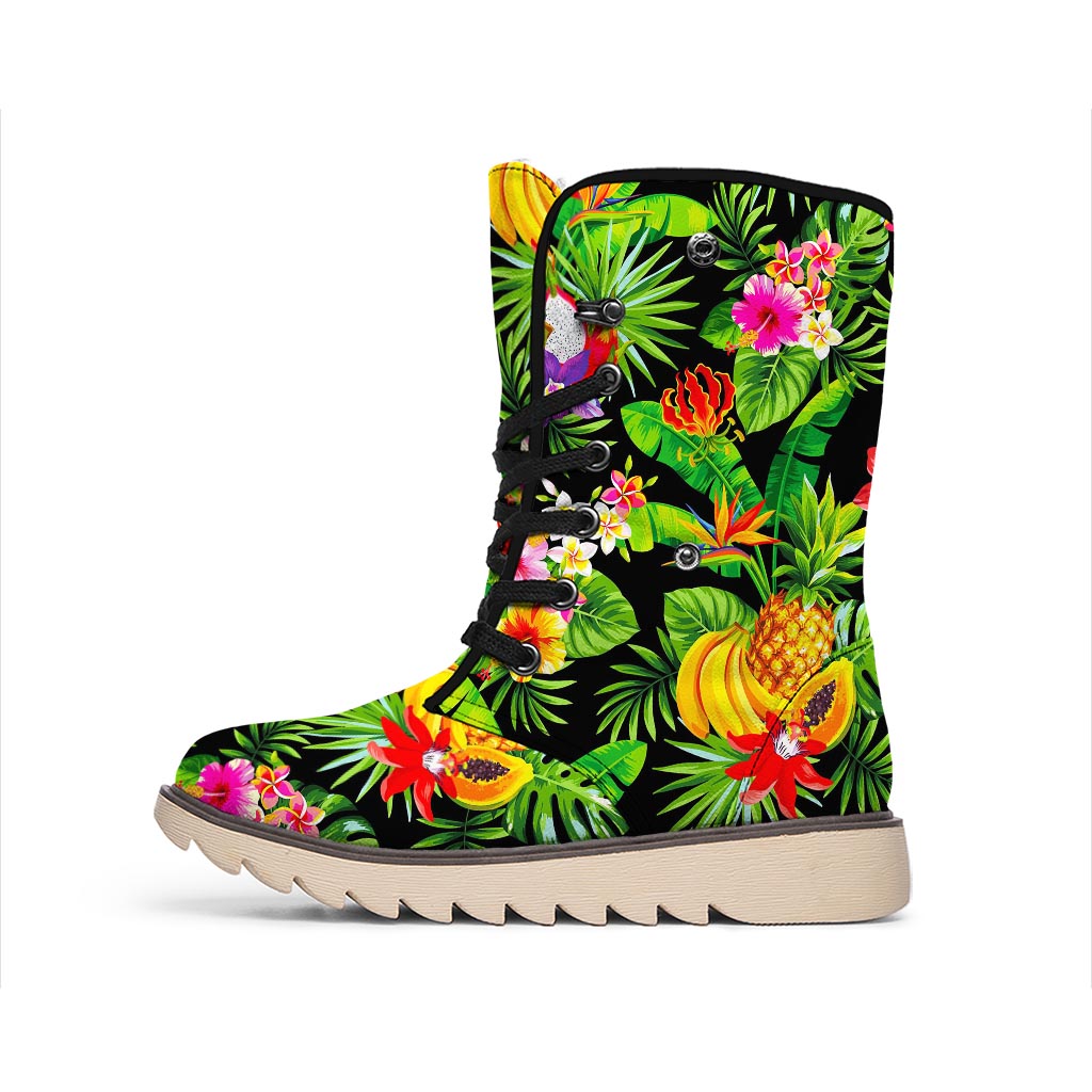 Tropical Hawaiian Fruits Pattern Print Winter Boots