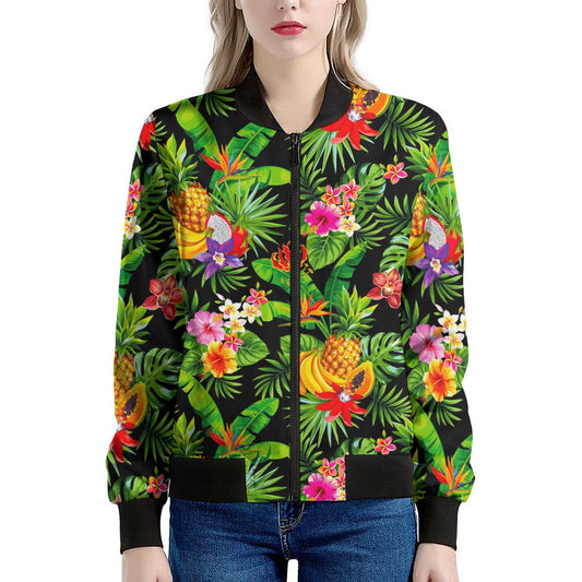 Tropical Hawaiian Fruits Pattern Print Women's Bomber Jacket