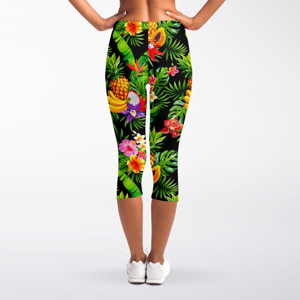Tropical Hawaiian Fruits Pattern Print Women's Capri Leggings