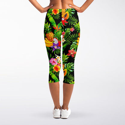 Tropical Hawaiian Fruits Pattern Print Women's Capri Leggings
