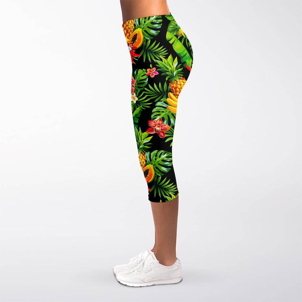 Tropical Hawaiian Fruits Pattern Print Women's Capri Leggings