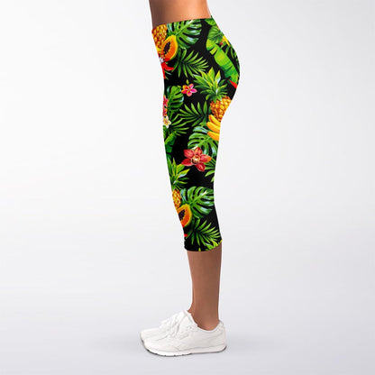 Tropical Hawaiian Fruits Pattern Print Women's Capri Leggings