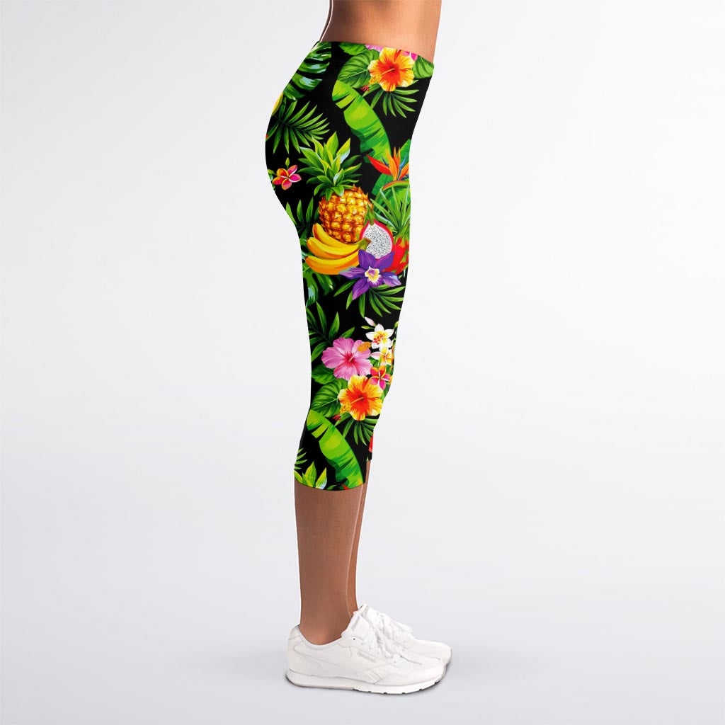 Tropical Hawaiian Fruits Pattern Print Women's Capri Leggings