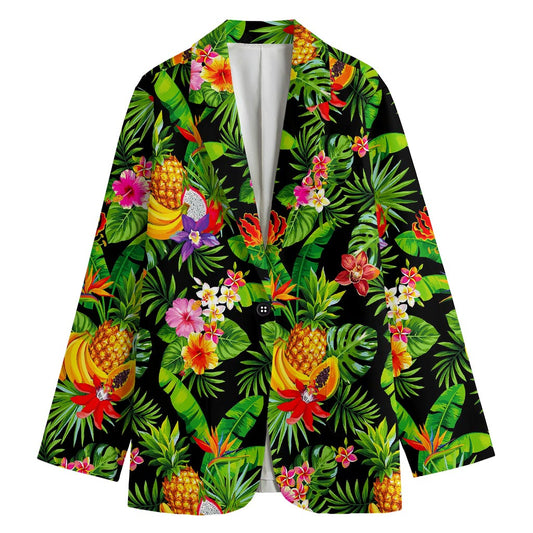 Tropical Hawaiian Fruits Pattern Print Women's Cotton Blazer