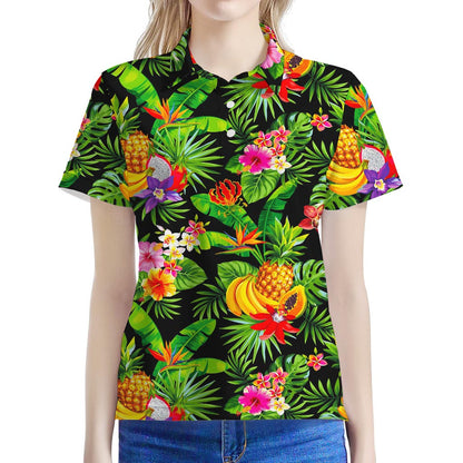 Tropical Hawaiian Fruits Pattern Print Women's Polo Shirt