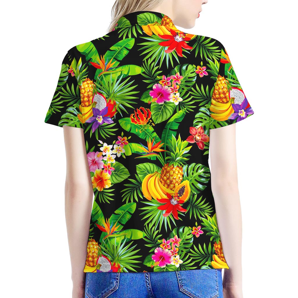 Tropical Hawaiian Fruits Pattern Print Women's Polo Shirt