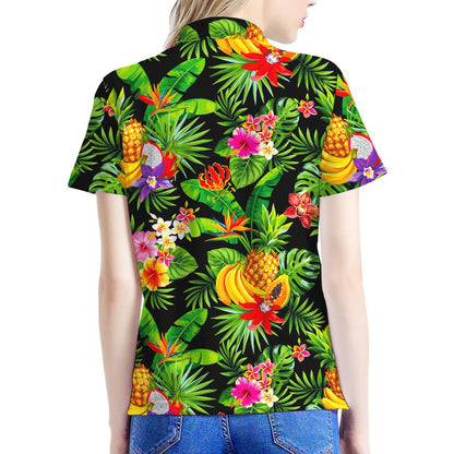 Tropical Hawaiian Fruits Pattern Print Women's Polo Shirt
