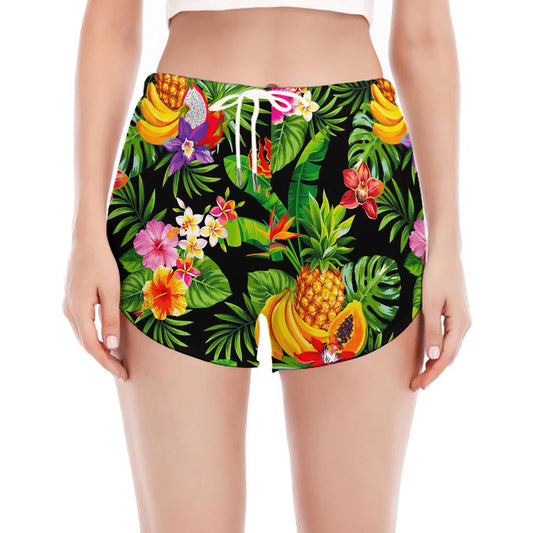 Tropical Hawaiian Fruits Pattern Print Women's Split Running Shorts