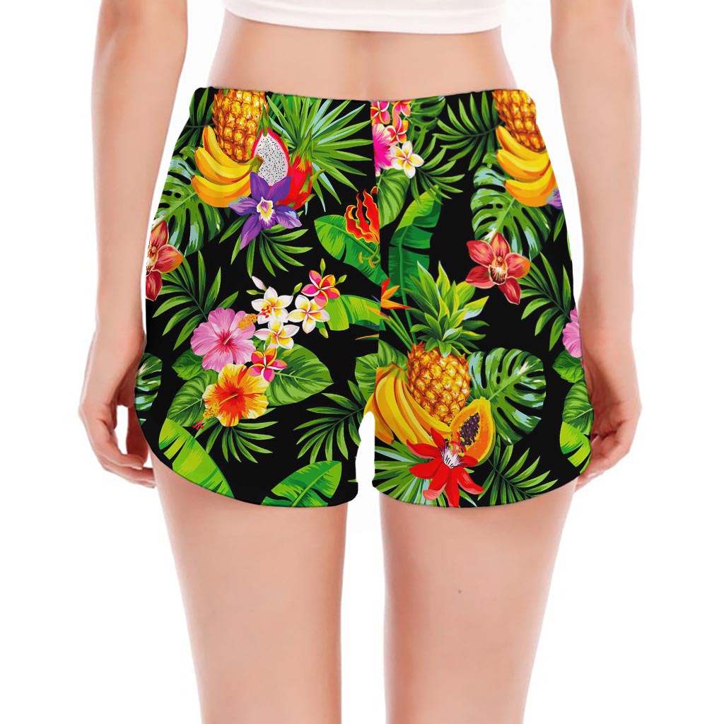 Tropical Hawaiian Fruits Pattern Print Women's Split Running Shorts