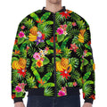 Tropical Hawaiian Fruits Pattern Print Zip Sleeve Bomber Jacket