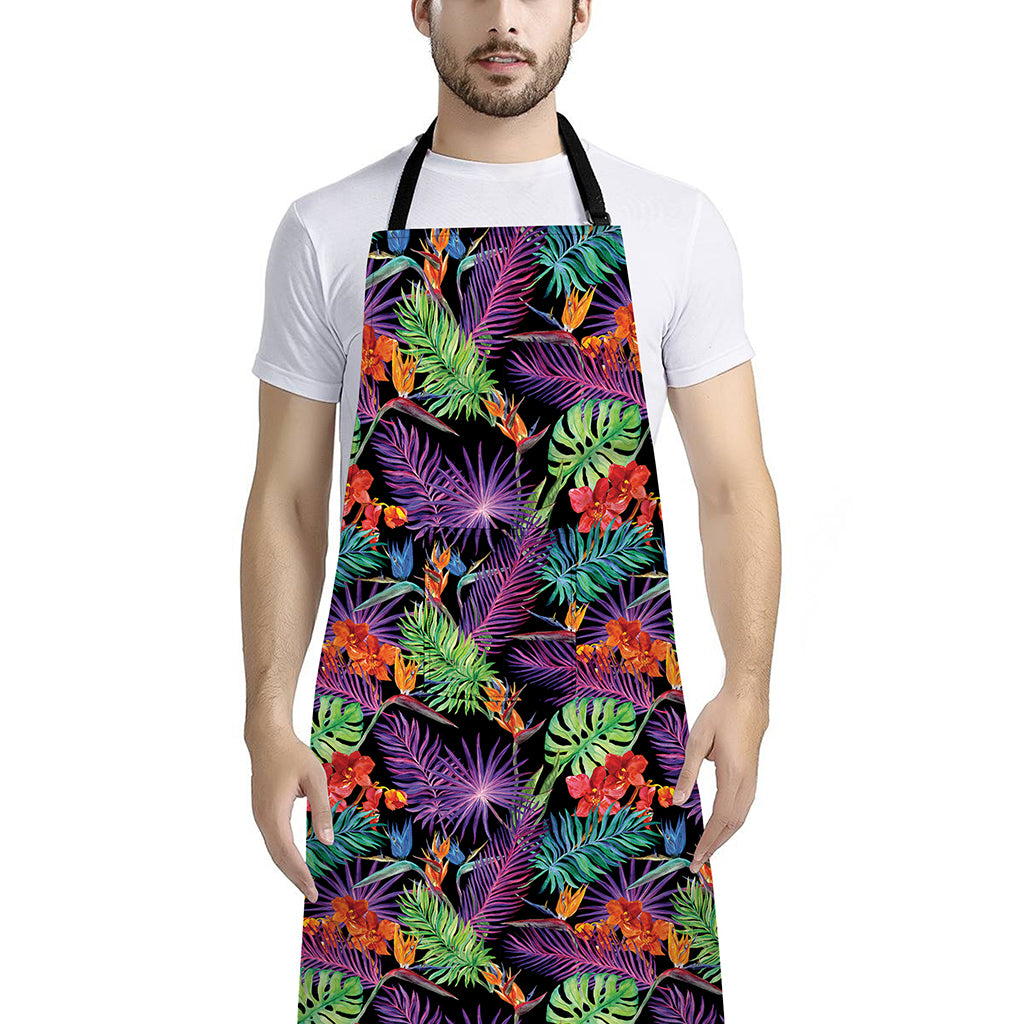 Tropical Hawaiian Jungle Print Bib Apron With Pocket
