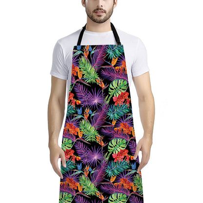 Tropical Hawaiian Jungle Print Bib Apron With Pocket