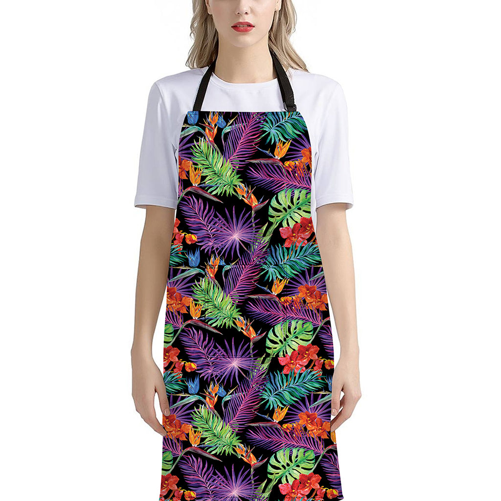 Tropical Hawaiian Jungle Print Bib Apron With Pocket