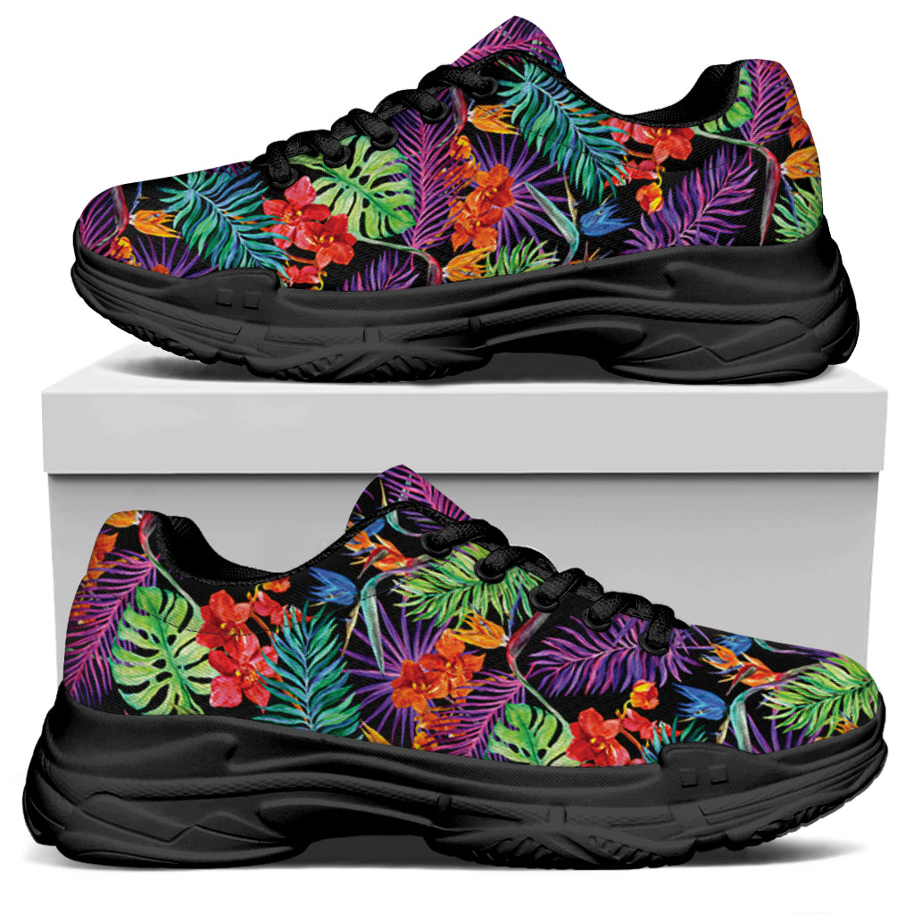 Tropical Hawaiian Jungle Print Black Chunky Shoes