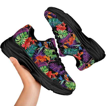 Tropical Hawaiian Jungle Print Black Chunky Shoes