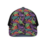 Tropical Hawaiian Jungle Print Black Mesh Trucker Cap