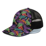 Tropical Hawaiian Jungle Print Black Mesh Trucker Cap