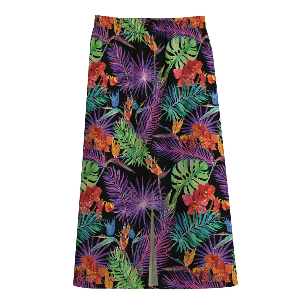Tropical Hawaiian Jungle Print Cotton Front Slit Maxi Skirt