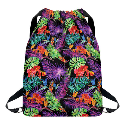 Tropical Hawaiian Jungle Print Drawstring Backpack