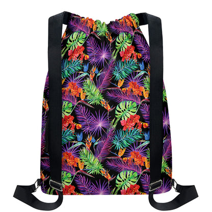 Tropical Hawaiian Jungle Print Drawstring Backpack