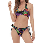 Tropical Hawaiian Jungle Print Halter Scoop Tie Side Bikini
