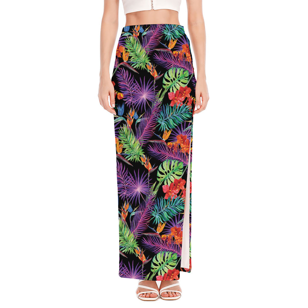 Tropical Hawaiian Jungle Print High Slit Maxi Skirt