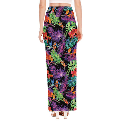 Tropical Hawaiian Jungle Print High Slit Maxi Skirt