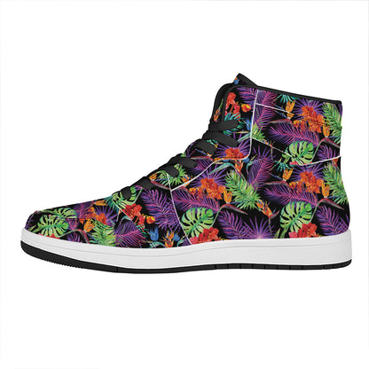 Tropical Hawaiian Jungle Print High Top Leather Sneakers