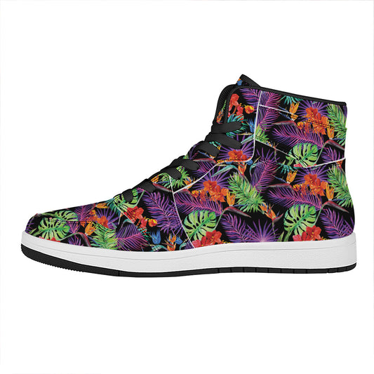 Tropical Hawaiian Jungle Print High Top Leather Sneakers