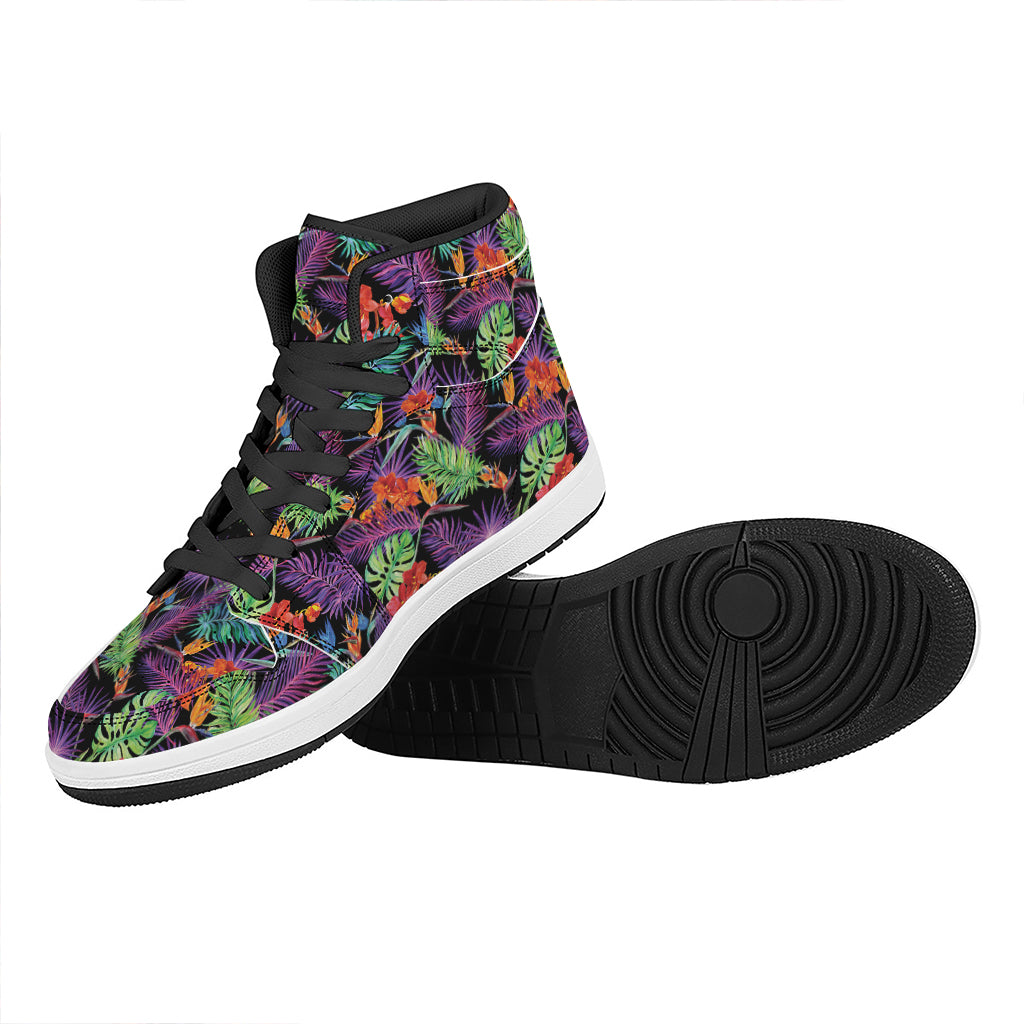 Tropical Hawaiian Jungle Print High Top Leather Sneakers
