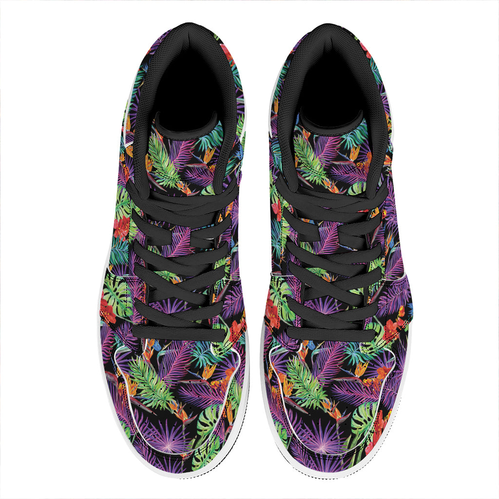 Tropical Hawaiian Jungle Print High Top Leather Sneakers