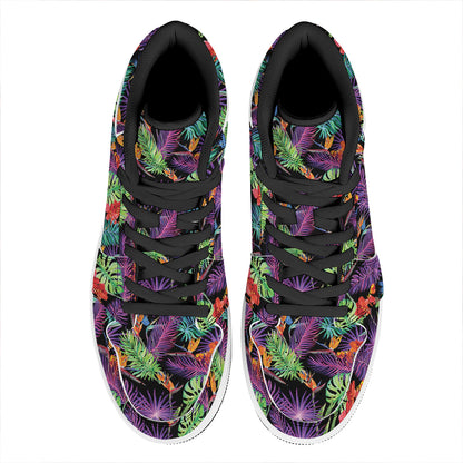 Tropical Hawaiian Jungle Print High Top Leather Sneakers