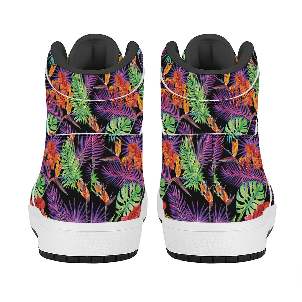 Tropical Hawaiian Jungle Print High Top Leather Sneakers