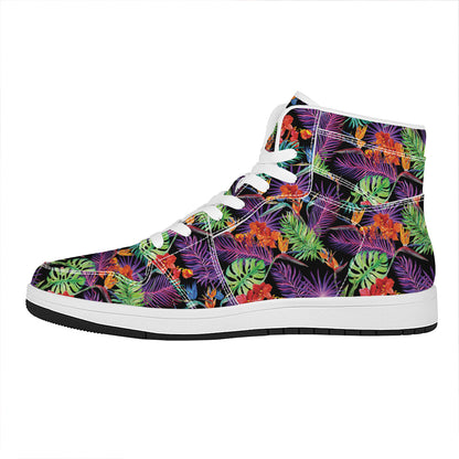 Tropical Hawaiian Jungle Print High Top Leather Sneakers