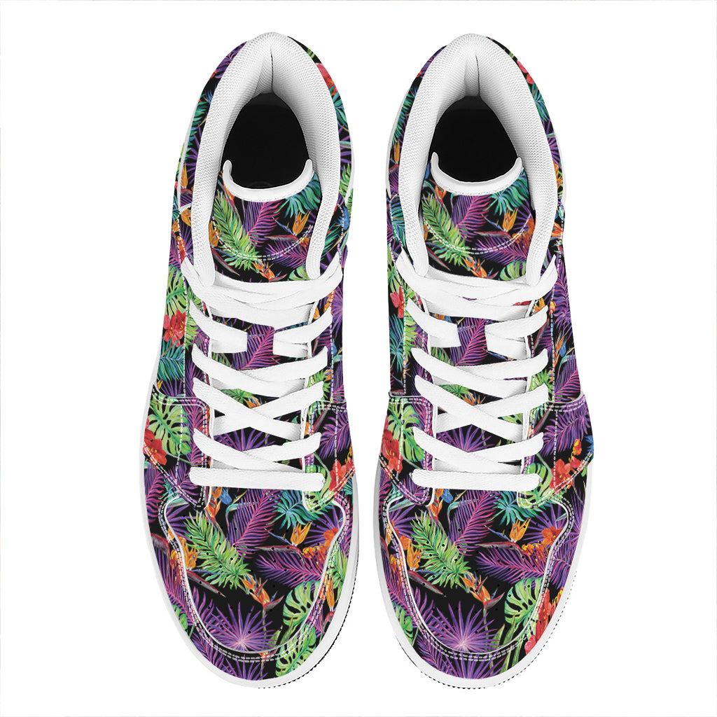 Tropical Hawaiian Jungle Print High Top Leather Sneakers