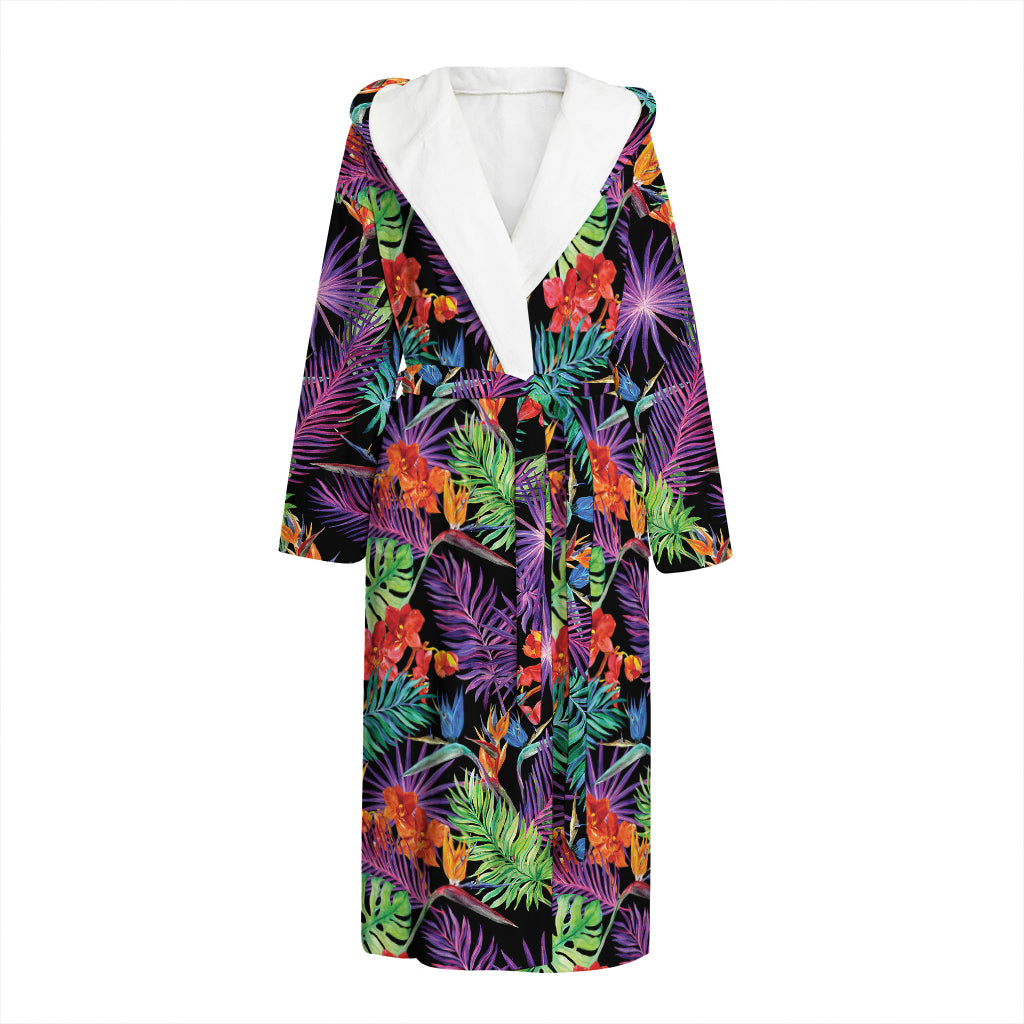 Tropical Hawaiian Jungle Print Hooded Bathrobe