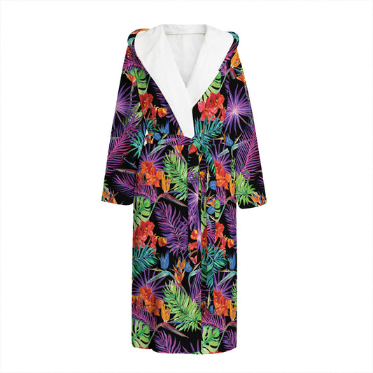 Tropical Hawaiian Jungle Print Hooded Bathrobe