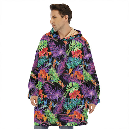 Tropical Hawaiian Jungle Print Hoodie Blanket