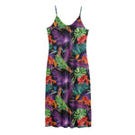 Tropical Hawaiian Jungle Print Jersey Midi Cami Dress
