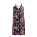 Tropical Hawaiian Jungle Print Jersey Midi Cami Dress