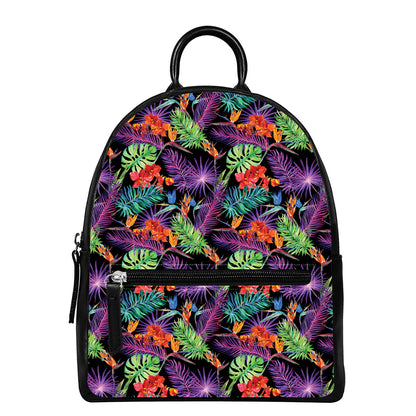 Tropical Hawaiian Jungle Print Leather Backpack